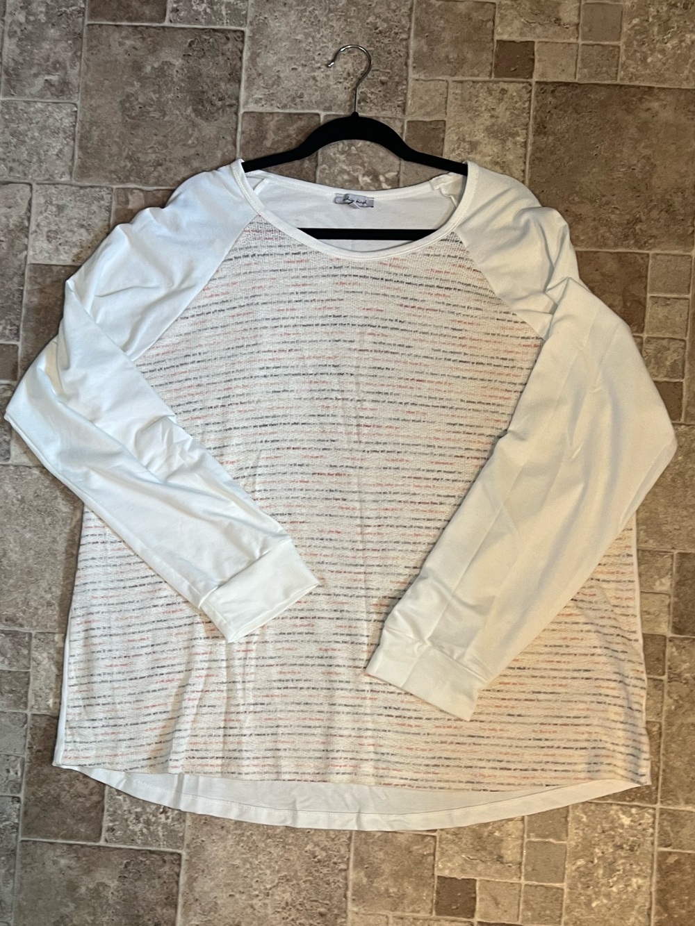 NWOT 3X White Birch Long Sleeve Raglan Top with Subtle Multi-Stripe Body